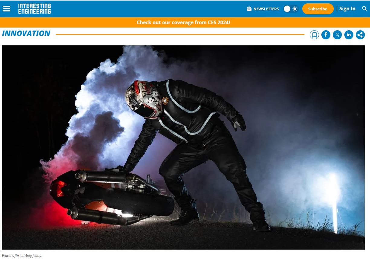 INTERESTING ENGINEERING - Swedish company unveils world’s first airbag jeans for motorcyclists
