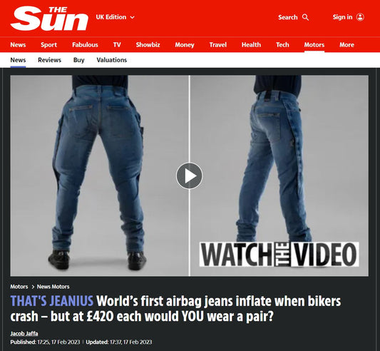 THE SUN - THAT'S JEANIUS, World’s first airbag jeans inflate when bikers crash