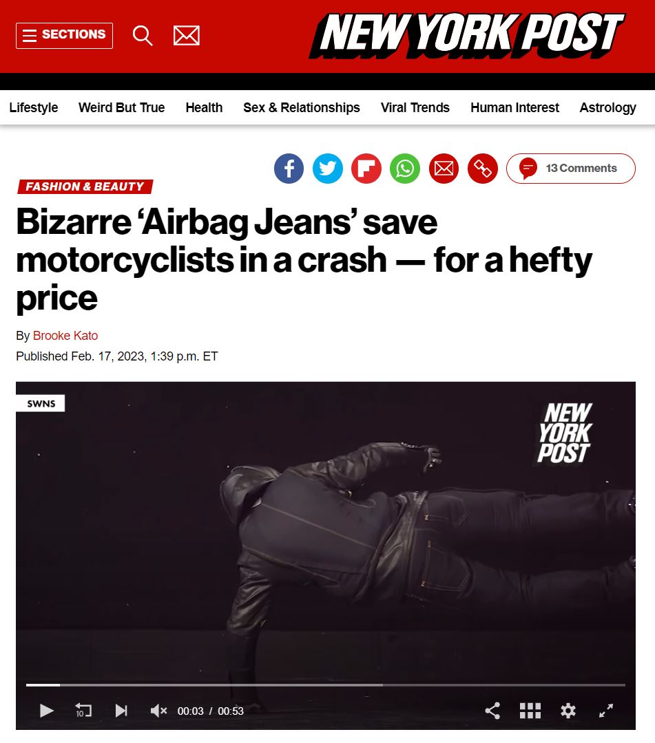 NEW YORK POST - ‘Airbag Jeans’ save motorcyclists in a crash