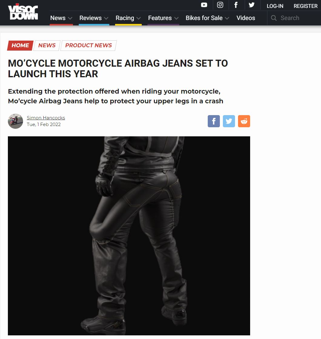 VISOR DOWN - Mo'cycle motorcycle airbag jeans set to launch